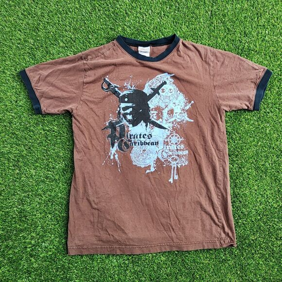 Disney Shirt Mens Small Brown Black Pirates of the Caribbean Skulls Graphic Tee‎ - Picture 1 of 12